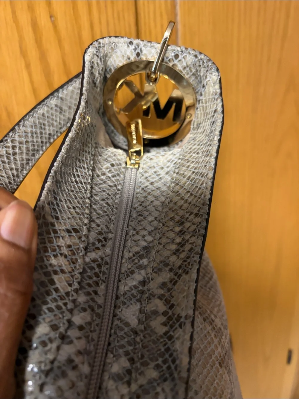 Michael Kors Fulton Neutral Snake-Print Hobo Bag GUC